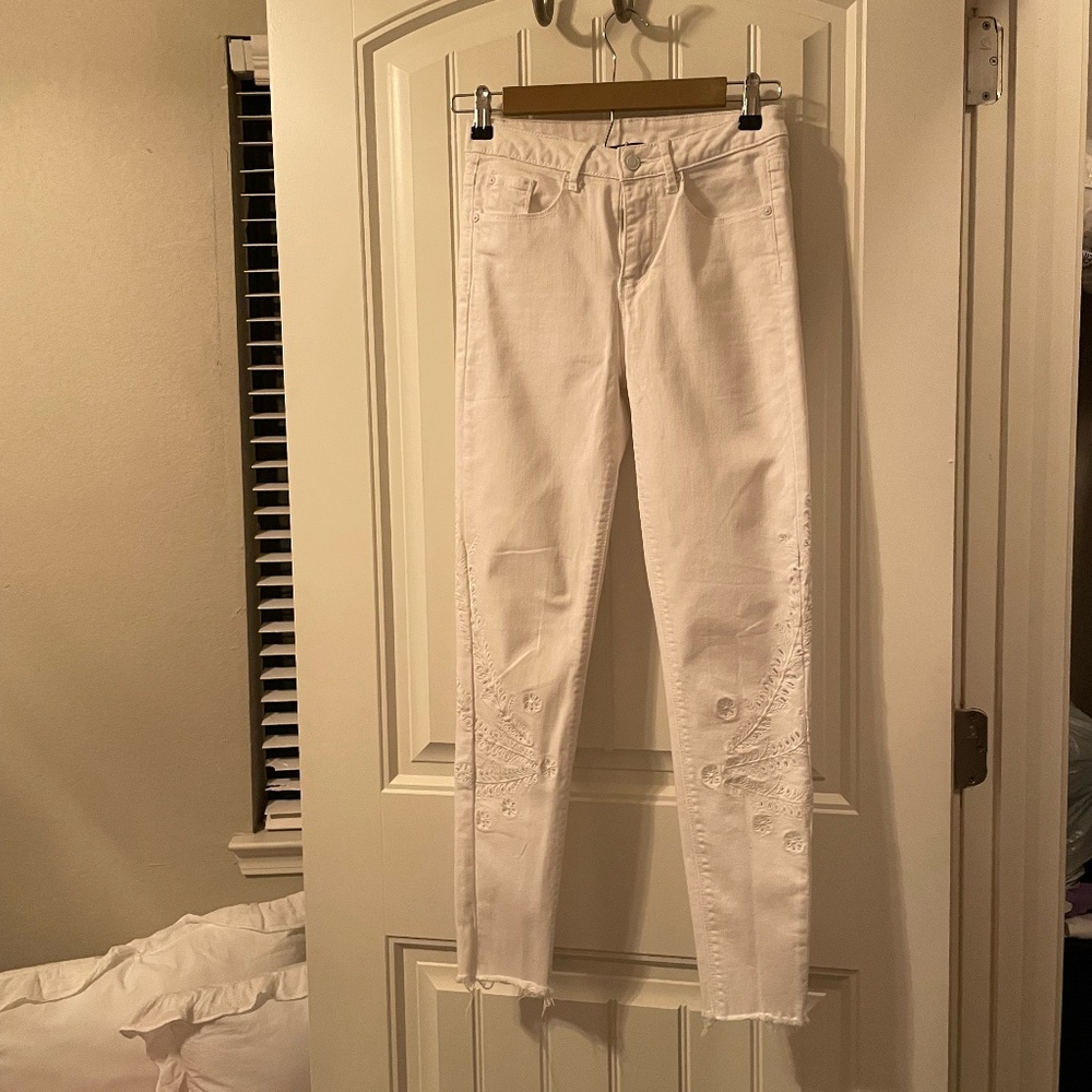 White Lace Cut Out Skinny Jeans